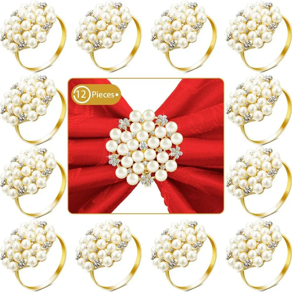12 Pearl‎ Napkin Rings for Wedding Bridal Shower Birthday Holidays